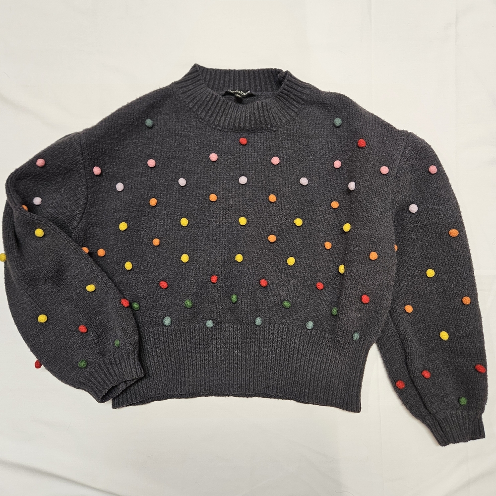 Women’s Dark Gray Pom-Pom Crewneck Sweater - Picture 1 of 7